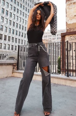 Discount Brooklyn Washed Black Slash Boyfriend Jeans Denim|Pants