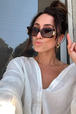 New Bruna Tortoise Rectangular Framed Sunglasses Seashells + Wedding Bells|Sunnies Shop