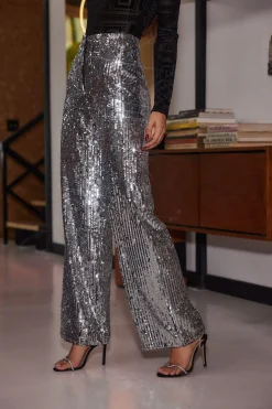 New California Dreaming Silver Sequin Trousers Going Out Bottoms|Pants