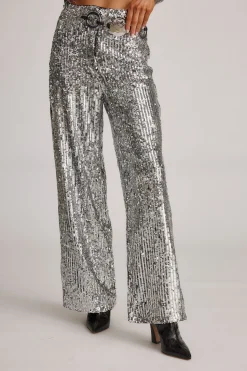 New California Dreaming Silver Sequin Trousers Going Out Bottoms|Pants