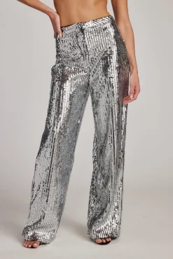 New California Dreaming Silver Sequin Trousers Going Out Bottoms|Pants