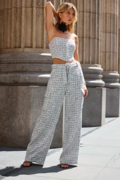 Hot Camille Tweed Belted Trousers Work Wear Bottoms|Pants