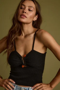 Fashion Carmela Black Knit Stone Cami Date Night Tops|Tees + Tanks