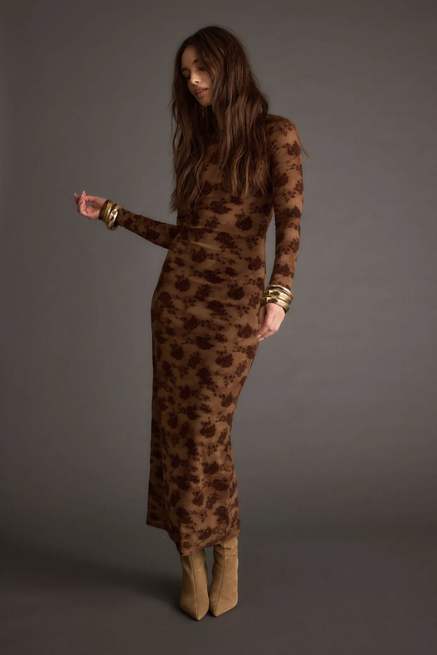 Outlet Casanova Brown Floral Maxi Dress For You And Your Bestie|Date Night Dresses