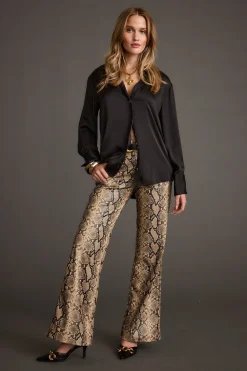Fashion Cash Black Satin Button Down Top Workwear Tops|Long Sleeves