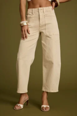 New Chandler Beige Barrel Jeans Pants|The White Edit