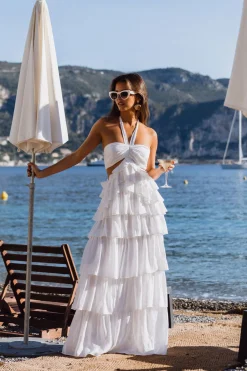 Hot Chateau White Ruffle Maxi Dress The White Edit|Golden Hour Bachelorette