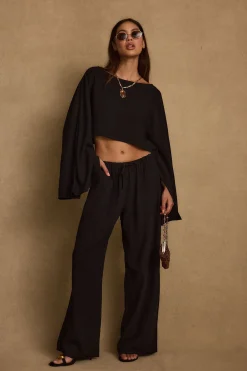 Online Clear Breeze Black Linen Pants Pants|Sets