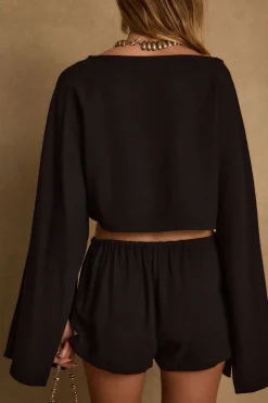 New Clear Breeze Black Linen Shorts Shorts|Sets