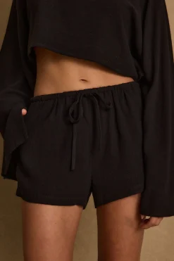 New Clear Breeze Black Linen Shorts Shorts|Sets