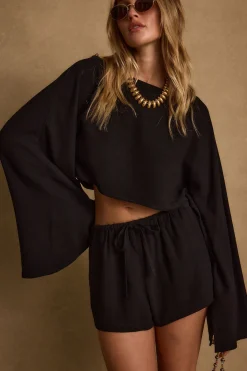 New Clear Breeze Black Linen Shorts Shorts|Sets