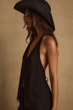 Sale Clear Breeze Black Tie Linen Top Sets|Sets