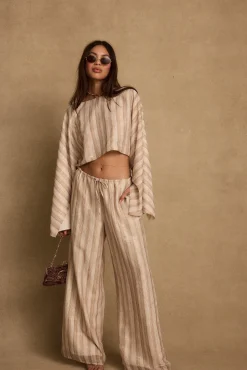 Online Clear Breeze Striped Chiffon Pants Pants|Sets