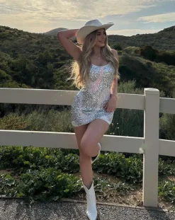 Fashion Cosmopolitan Sequin Mini Dress Denim + Diamonds Bachelorette|Western Bachelorette