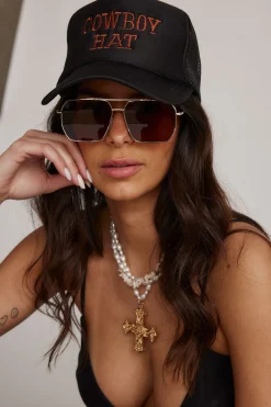 New Cowboy Hat Embroidered Black Trucker Hat Hats|Festival Style Steals