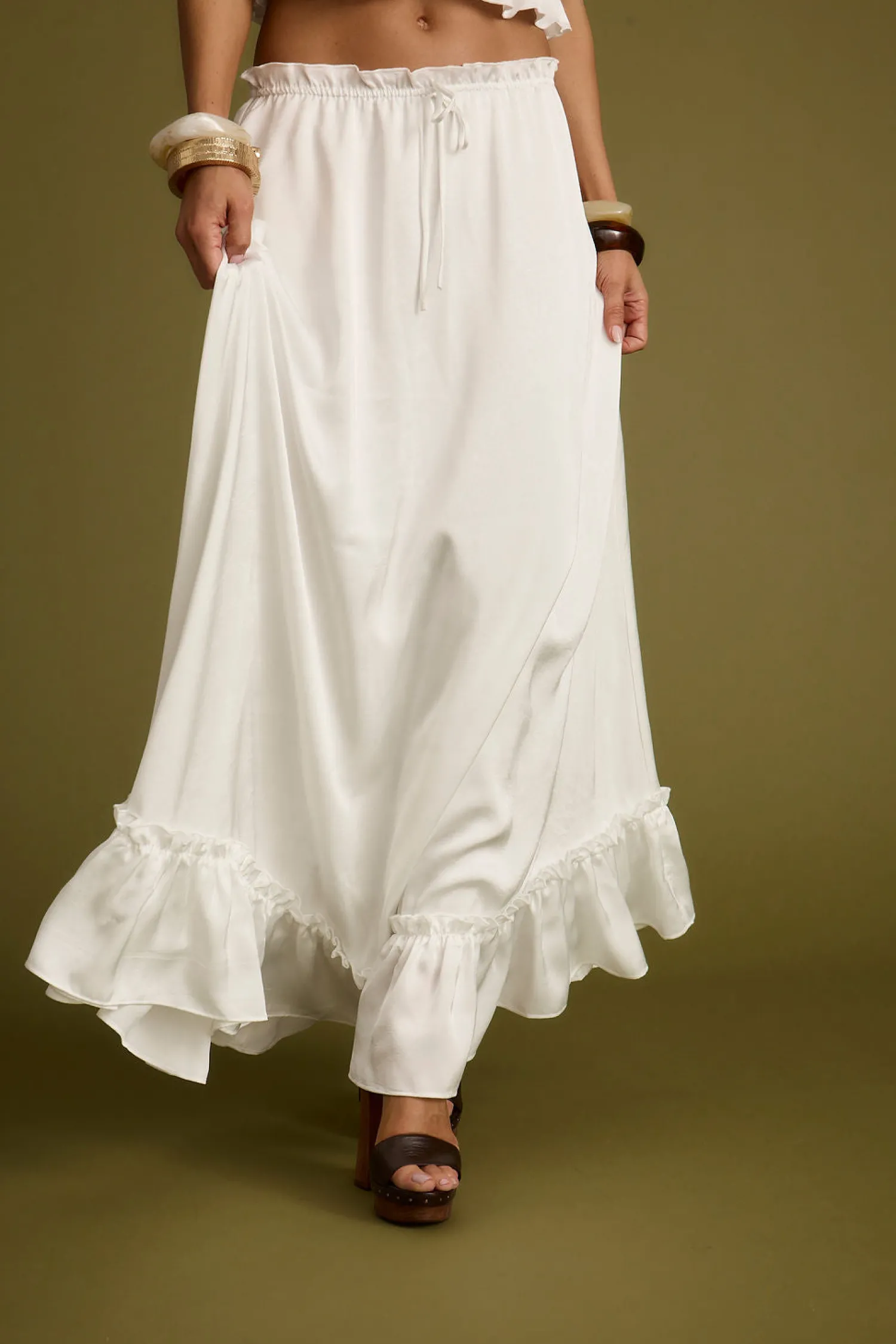 Fashion Dahlia White Satin Maxi Skirt Date Night Bottoms|Going Out Bottoms