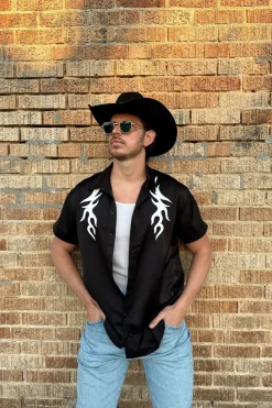 Sale Danica Mens Black Button Up Top Going Out Tops|Festival Tops
