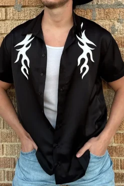 Sale Danica Mens Black Button Up Top Going Out Tops|Festival Tops