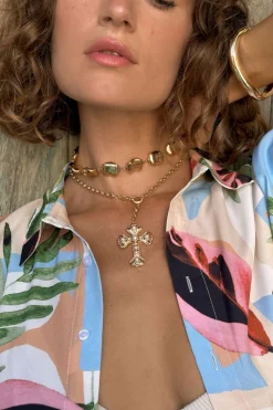 Online Daniela Gold Pearl Cross Necklace Jewelry|Golden Hour Bachelorette
