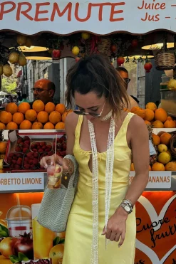 Outlet Daphne Yellow Satin Midi Dress Day Dresses|Vacation Dresses