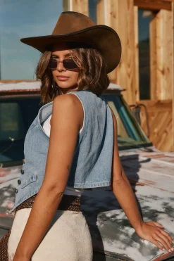 Outlet Diane Blue Denim Vest Going Out Tops|Tees + Tanks