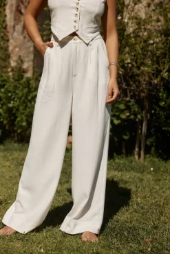 Hot Diane White Linen Trouser Work Wear Bottoms|Bridal Bottoms