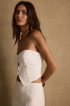 New Diane White Strapless Linen Top Bridal Tops|Sets