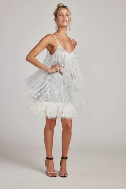 Sale Disco Fever Silver Fringe Mini Dress Denim + Diamonds Bachelorette|Festival Dresses