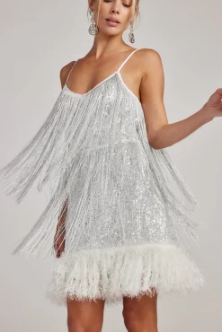 Sale Disco Fever Silver Fringe Mini Dress Denim + Diamonds Bachelorette|Festival Dresses