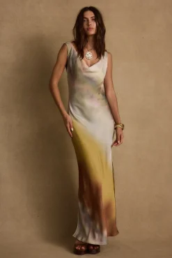 New Dolce Golden Ombre Cowl Neck Maxi Dress Date Night Dresses|Vacation Dresses