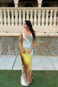 New Dolce Golden Ombre Cowl Neck Maxi Dress Date Night Dresses|Vacation Dresses