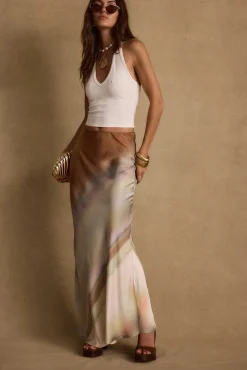 Discount Dolce Golden Ombre Satin Maxi Skirt Date Night Bottoms|Skirts
