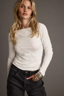 Discount Drifter White Seamed Long Sleeve Top Long Sleeves