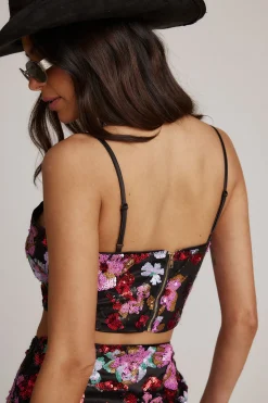 Fashion Dynamo Floral Sequin Crop Top Going Out Tops|Tees + Tanks