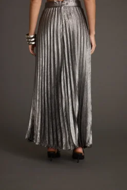 Clearance Electric Love Gunmetal Metallic Pleated Maxi Skirt Going Out Bottoms|Skirts