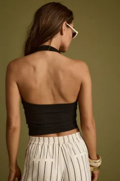 Hot Emily Black Ribbed Halter Top Tees + Tanks|Vacation Tops