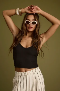 Hot Emily Black Ribbed Halter Top Tees + Tanks|Vacation Tops