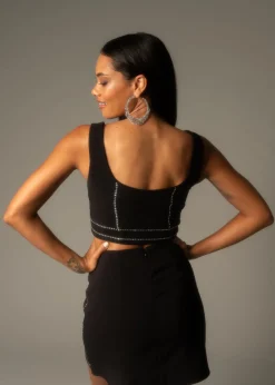 Hot Emily Rhinestone Embellished Crop Top Going Out Tops|Tees + Tanks