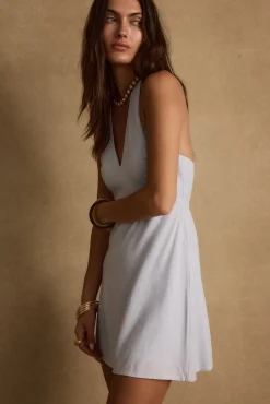 New Emma Baby Blue Linen Mini Dress Seashells + Wedding Bells|Honeymoon