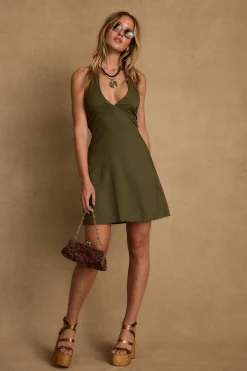 Hot Emma Olive Linen Mini Dress Date Night Dresses|Day Dresses