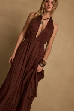 Online Esperanza Espresso Halter Linen Maxi Dress Day Dresses|Vacation Dresses
