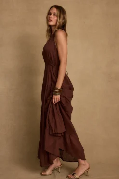 Online Esperanza Espresso Halter Linen Maxi Dress Day Dresses|Vacation Dresses