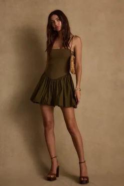 Clearance Eternal Olive Bubble Hem Mini Dress Date Night Dresses|Day Dresses