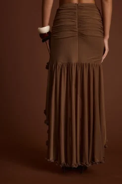Online Evanna Brown High Low Ruffle Mesh Maxi Skirt Going Out Bottoms|Skirts