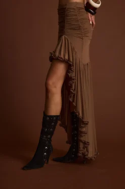 Online Evanna Brown High Low Ruffle Mesh Maxi Skirt Going Out Bottoms|Skirts
