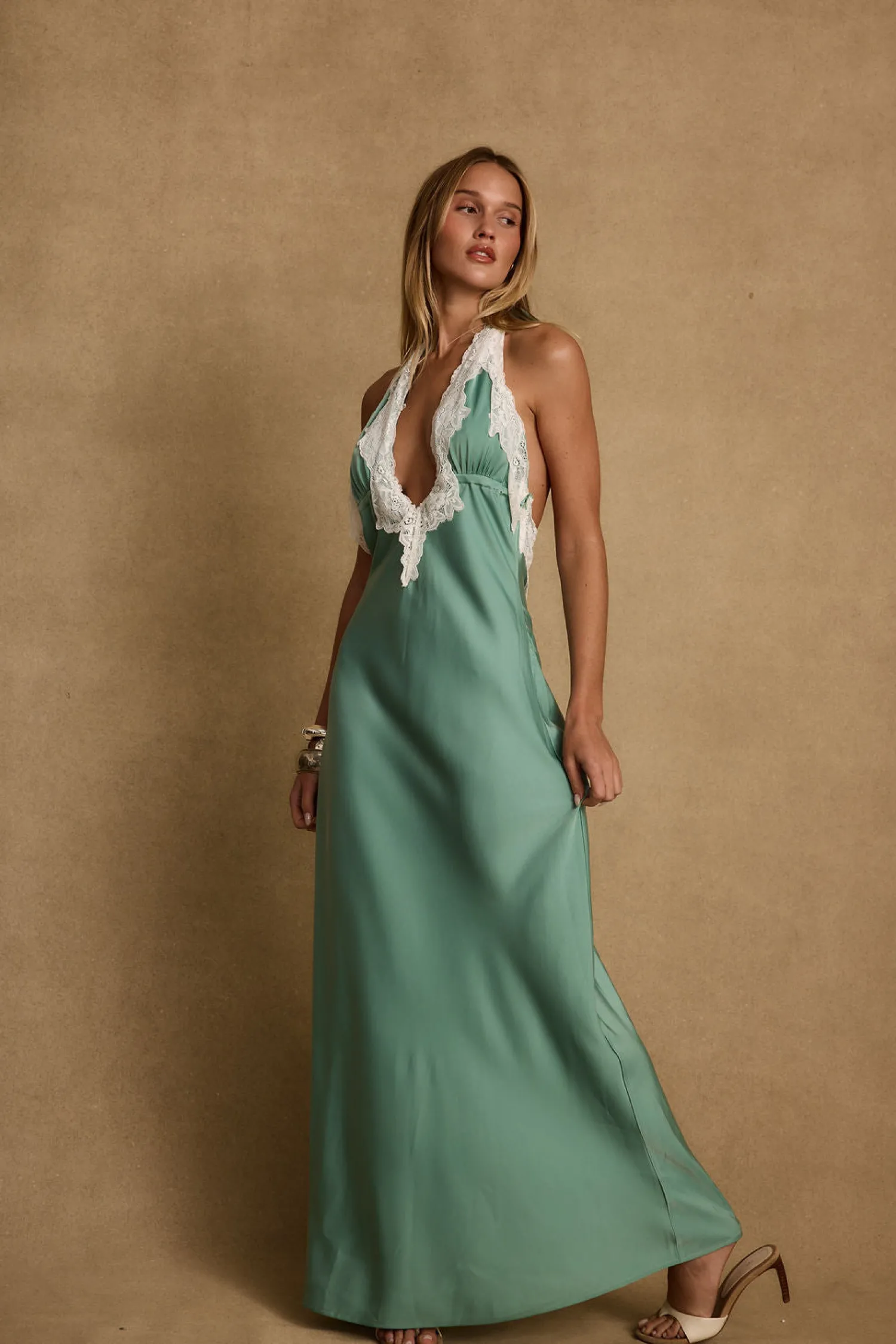Clearance Fiorella Lace Satin Midi Dress Date Night Dresses|Vacation Dresses