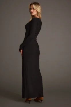 Sale Gemma Black Long Sleeve Ribbed Maxi Dress Day Dresses|Maxi Dresses