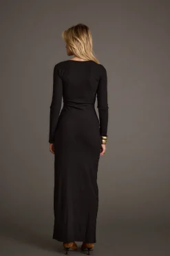 Sale Gemma Black Long Sleeve Ribbed Maxi Dress Day Dresses|Maxi Dresses