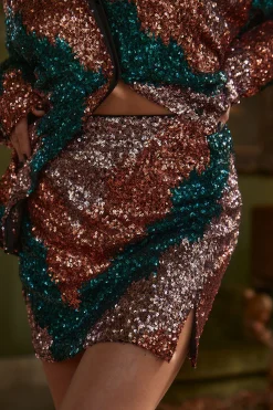 New Genevieve Emerald Multi Sequin Mini Skirt Going Out Bottoms|Skirts