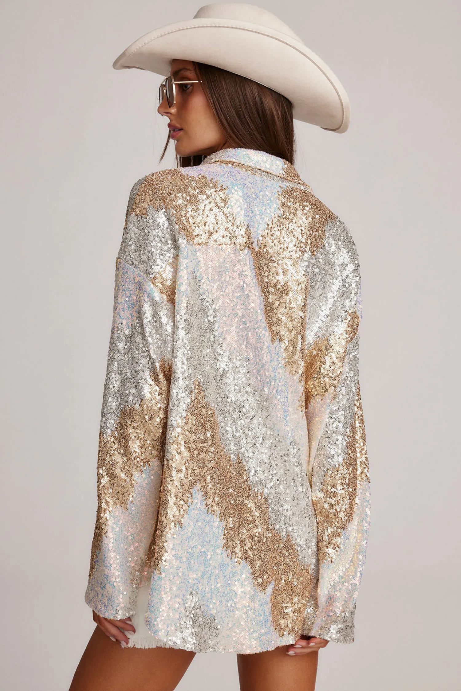 Best Genevieve Ivory Multi Sequin Button Up Going Out Tops|Sets